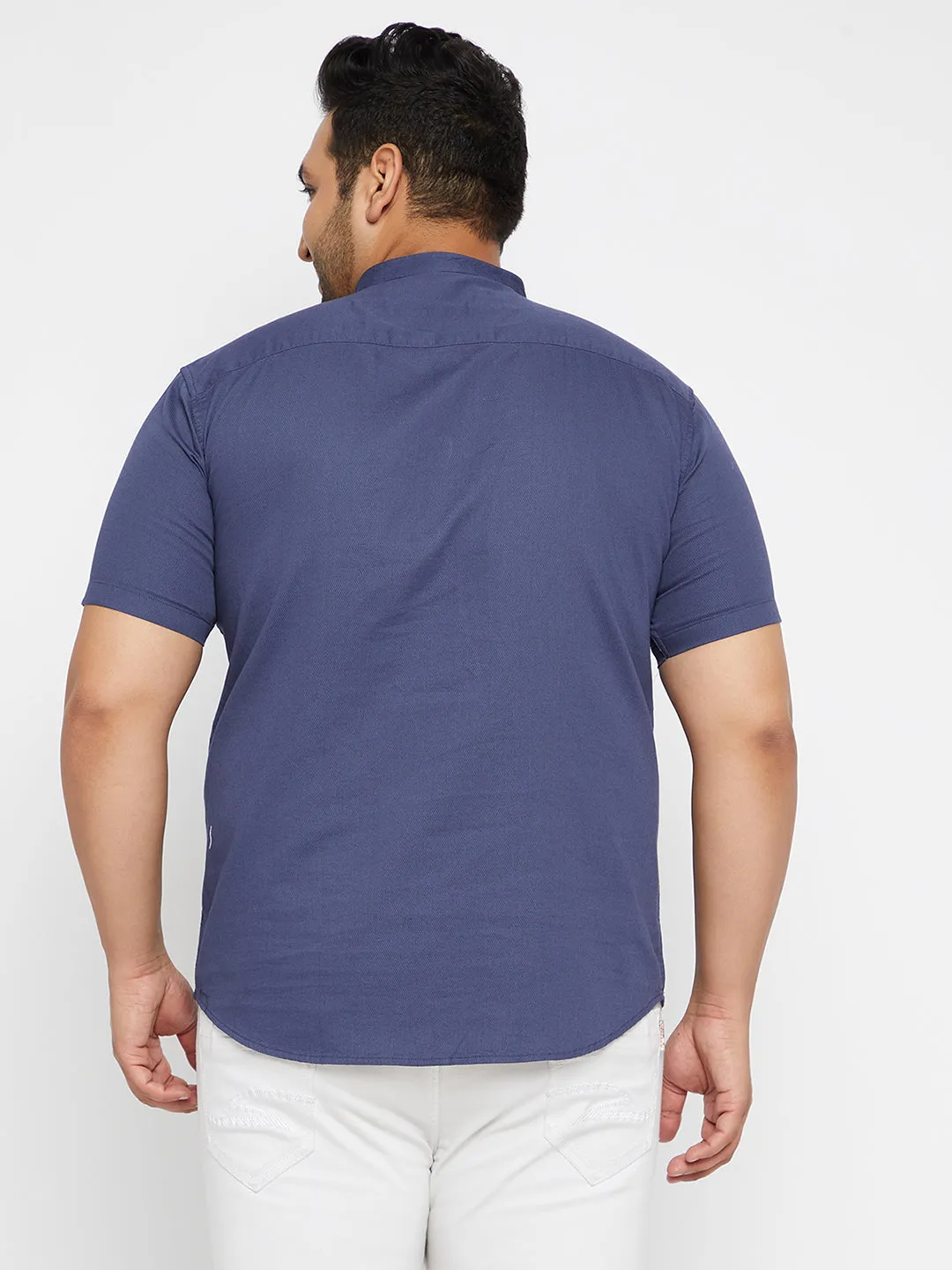 Stylish Blouse StainlessZippers Men's Solid Blue Straight Shirt