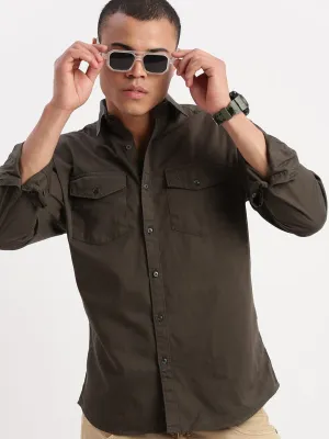 World Tone Breathable Lining Men's Solid Green Shirt