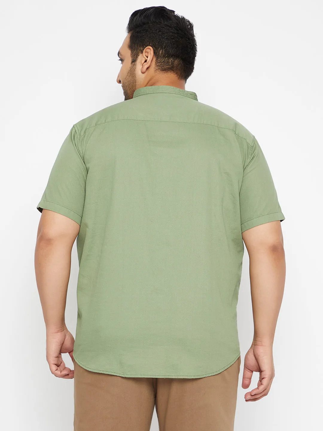 AntiStatic Lining WrinkleFreeTexture Men's Solid Green Straight Shirt
