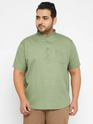 Tribal Soul Camera Glow Men's Solid Green Straight Shirt