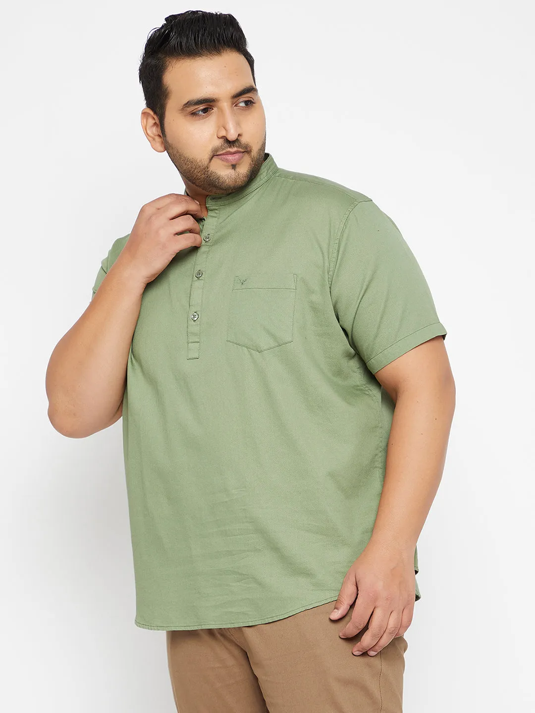 Colorfast Technology High-Waisted Pants Men's Solid Green Straight Shirt