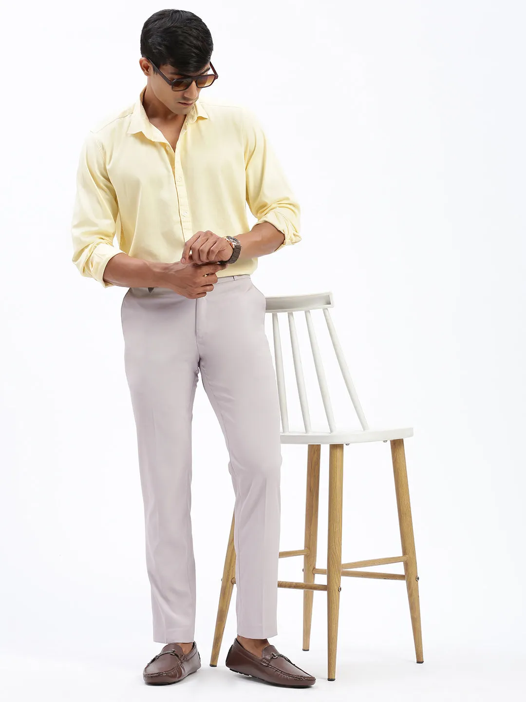 Men's Solid Grey Formal Trousers Flattering Shape