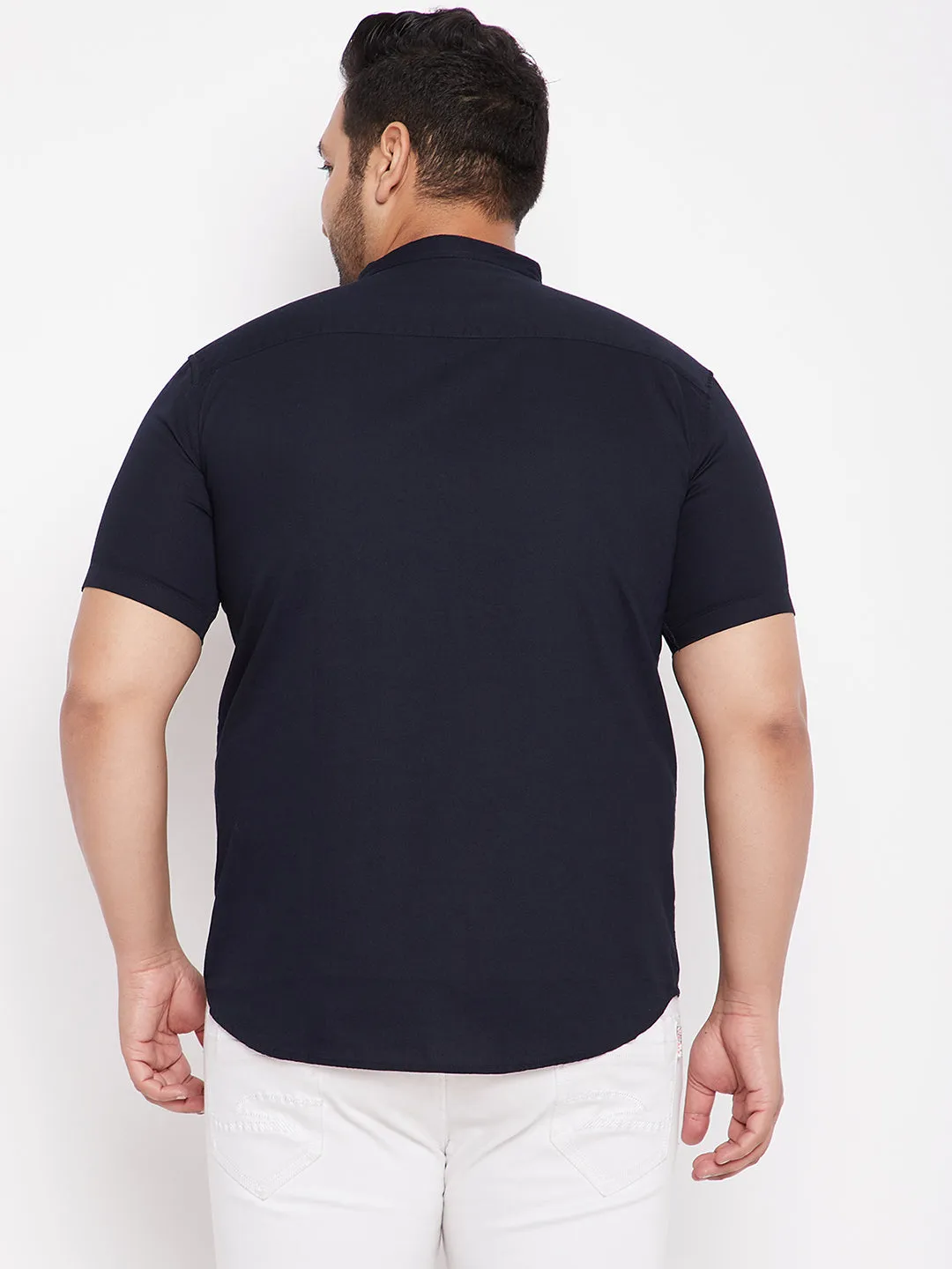 PunctureResistant Fabric Men's Solid Navy Blue Straight Shirt