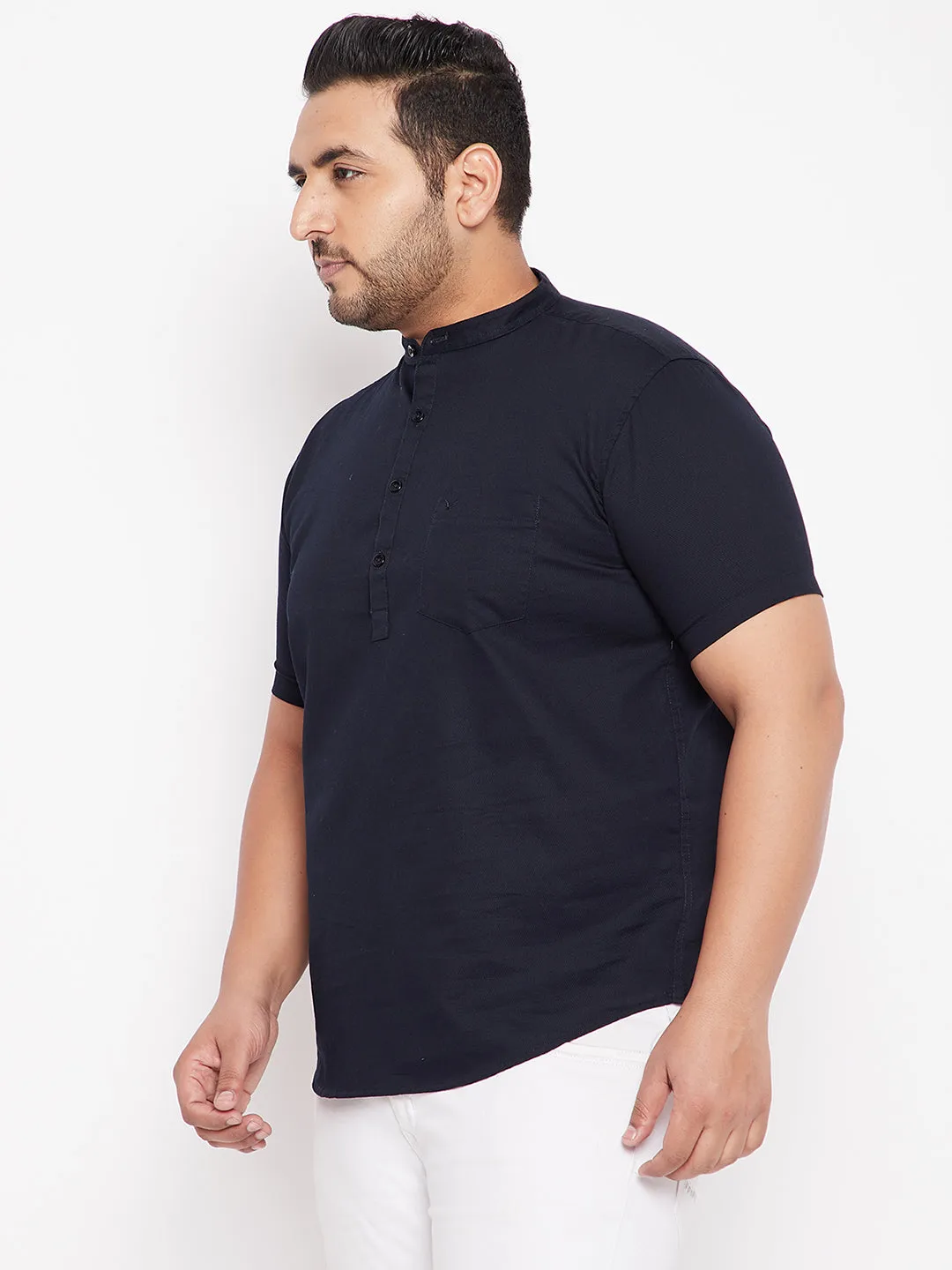 Men's Solid Navy Blue Straight Shirt Ergonomic Pattern