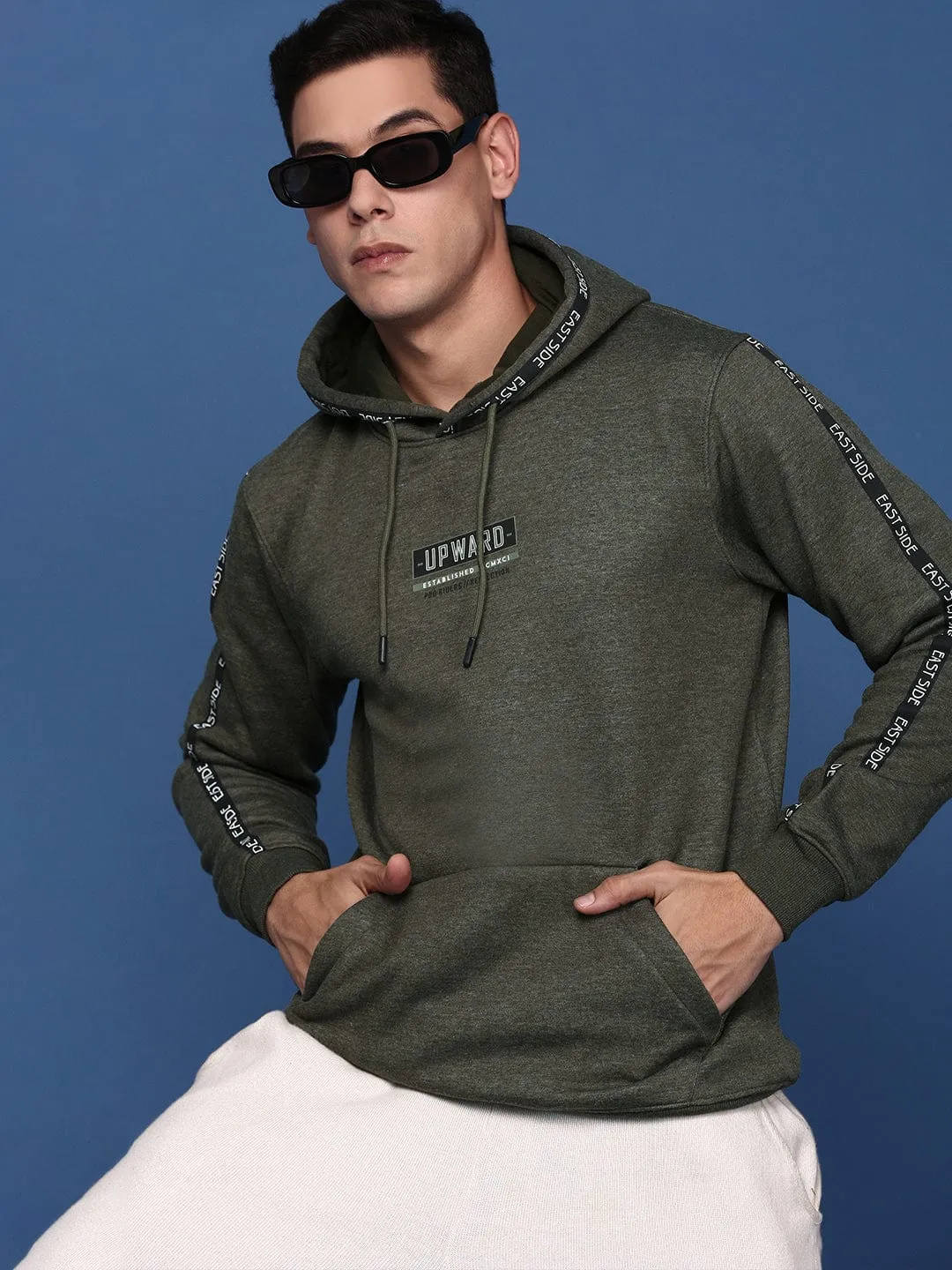 Sporty Style Men's Solid Olive Hoodie