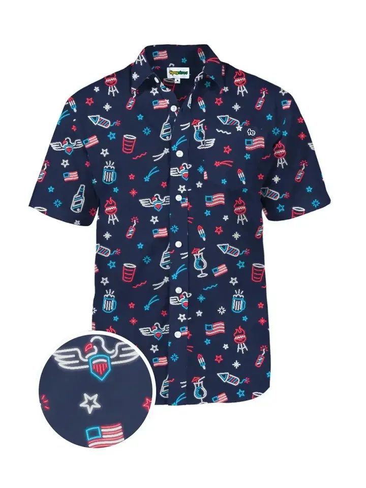 Basic Layer Men's S/S Lights and Liberty Button Down Hawaiian Shirt in Navy