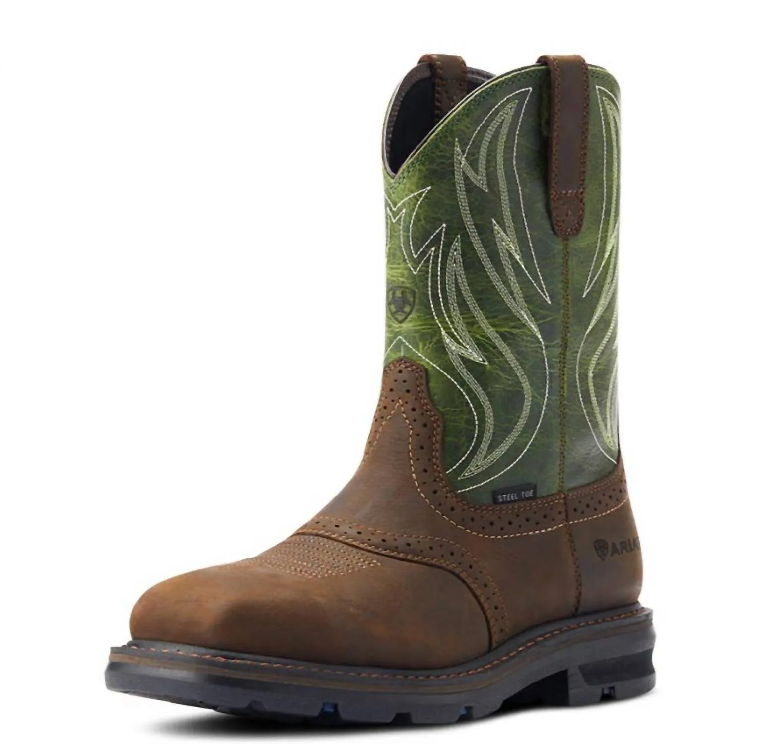 Men's Steel-Toe Sierra Shock Shield Work Boot In Brown/green Long Last