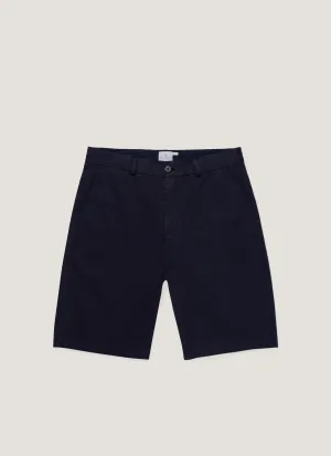 Men's Stretch Cotton Twill Chino Shorts in Navy Adjustable Drawcord