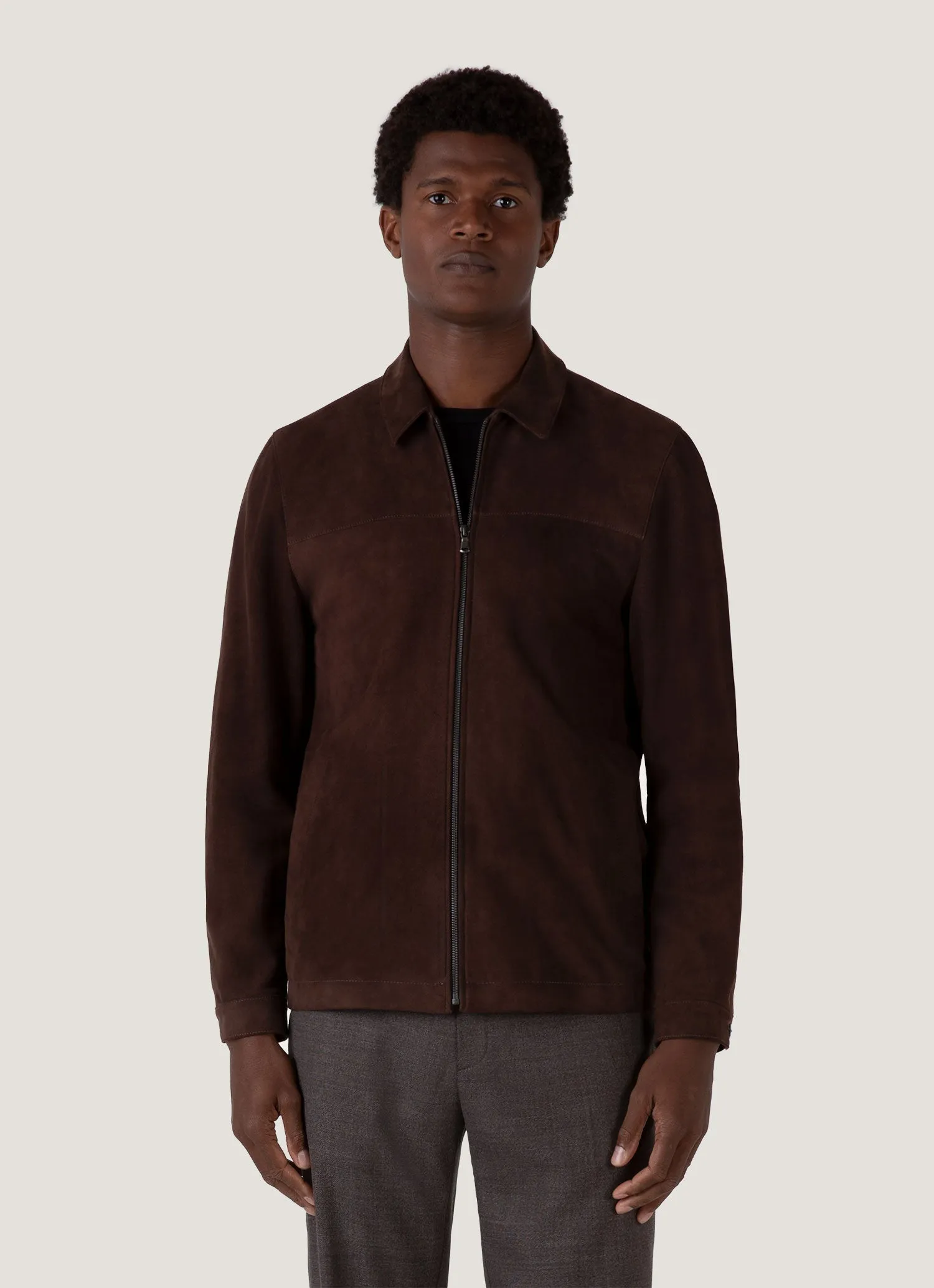 Thick Insulation Men's Suede Harrington Jacket in Cocoa
