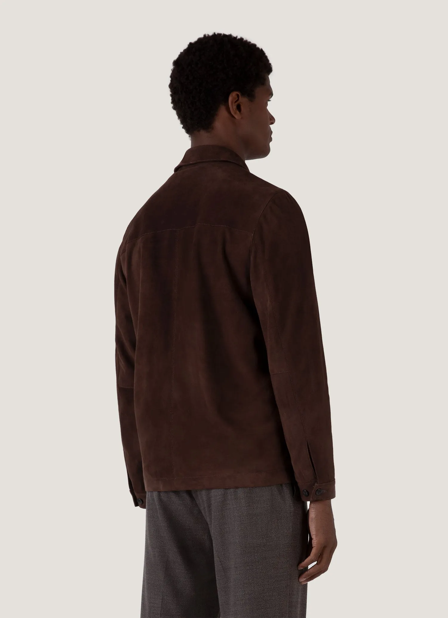 Poly Blend Hypoallergenic Lining Men's Suede Harrington Jacket in Cocoa