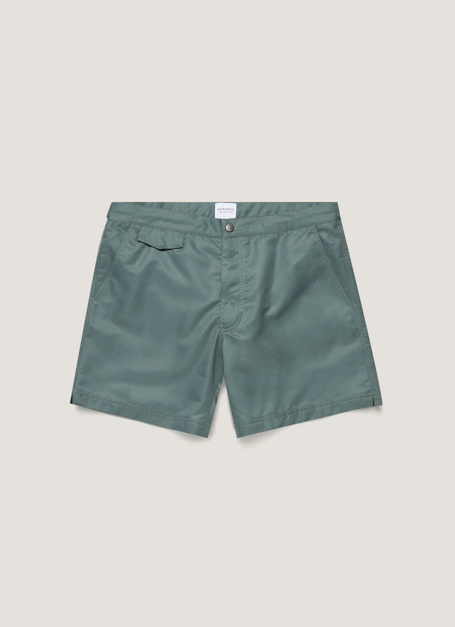 Men's Tailored Swim Shorts in Dusk Green slim fit Four Way Stretch Fabric