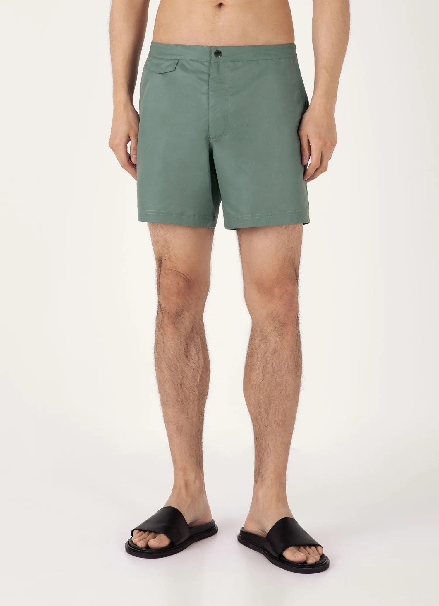 Men's Tailored Swim Shorts in Dusk Green elastic waistband