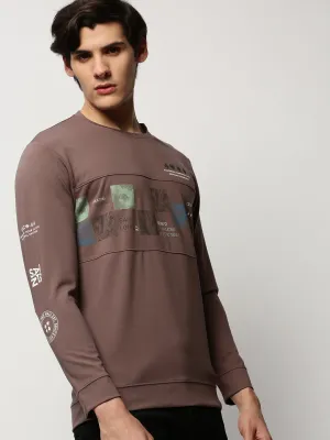 Men's Taupe Graphic Printed Cotton Sweatshirt dry cleanable Layer Active