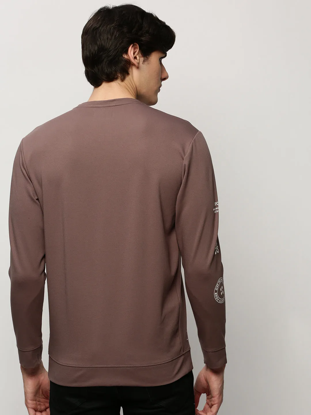 simple design Men's Taupe Graphic Printed Cotton Sweatshirt