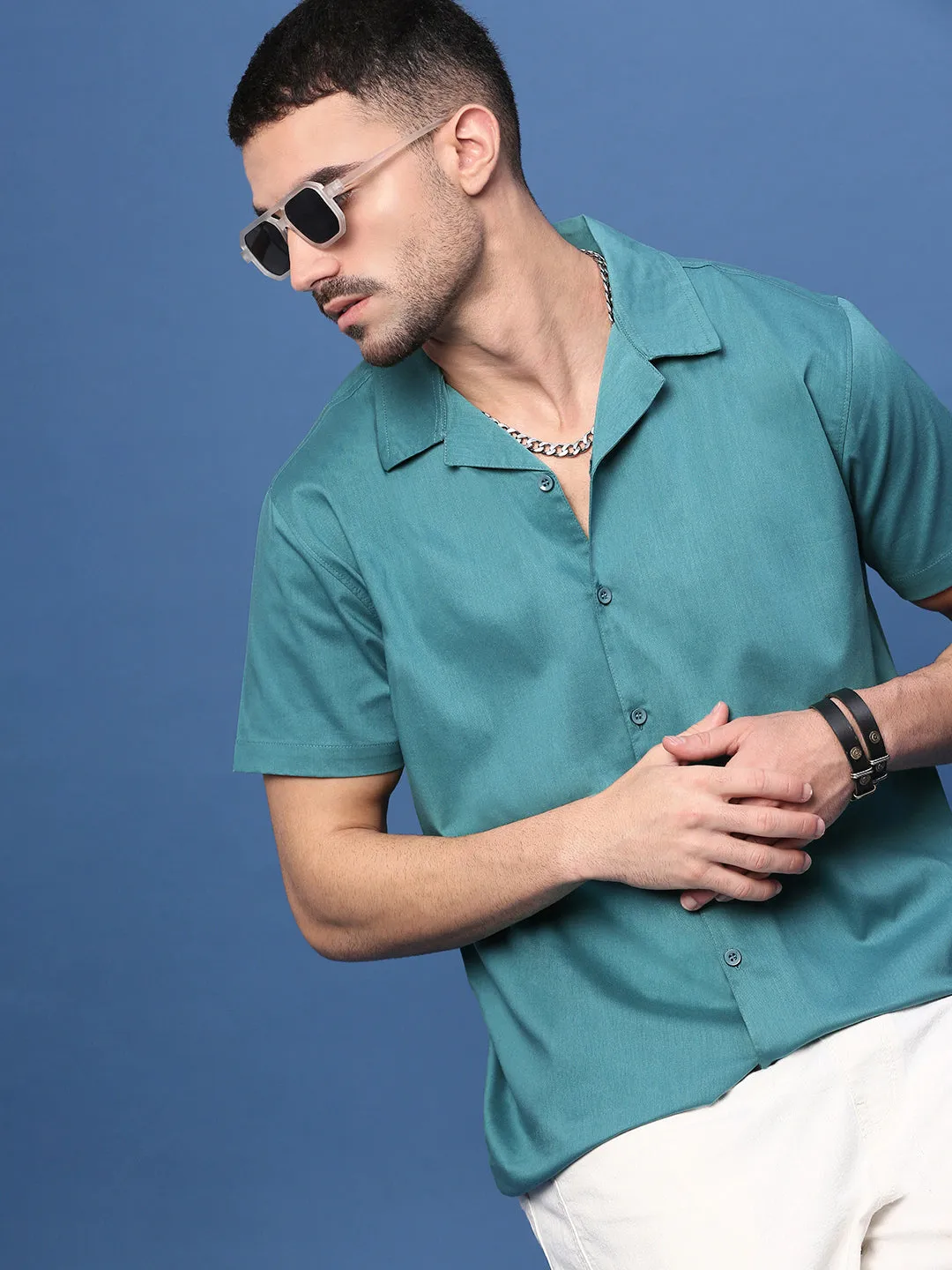 OdorResistantClothing Men's Teal Standard Opaque Casual Shirt