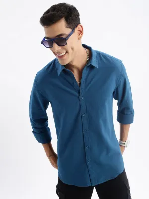 Free Shape Men's Teal Standard Slim Fit Cotton Casual Shirt
