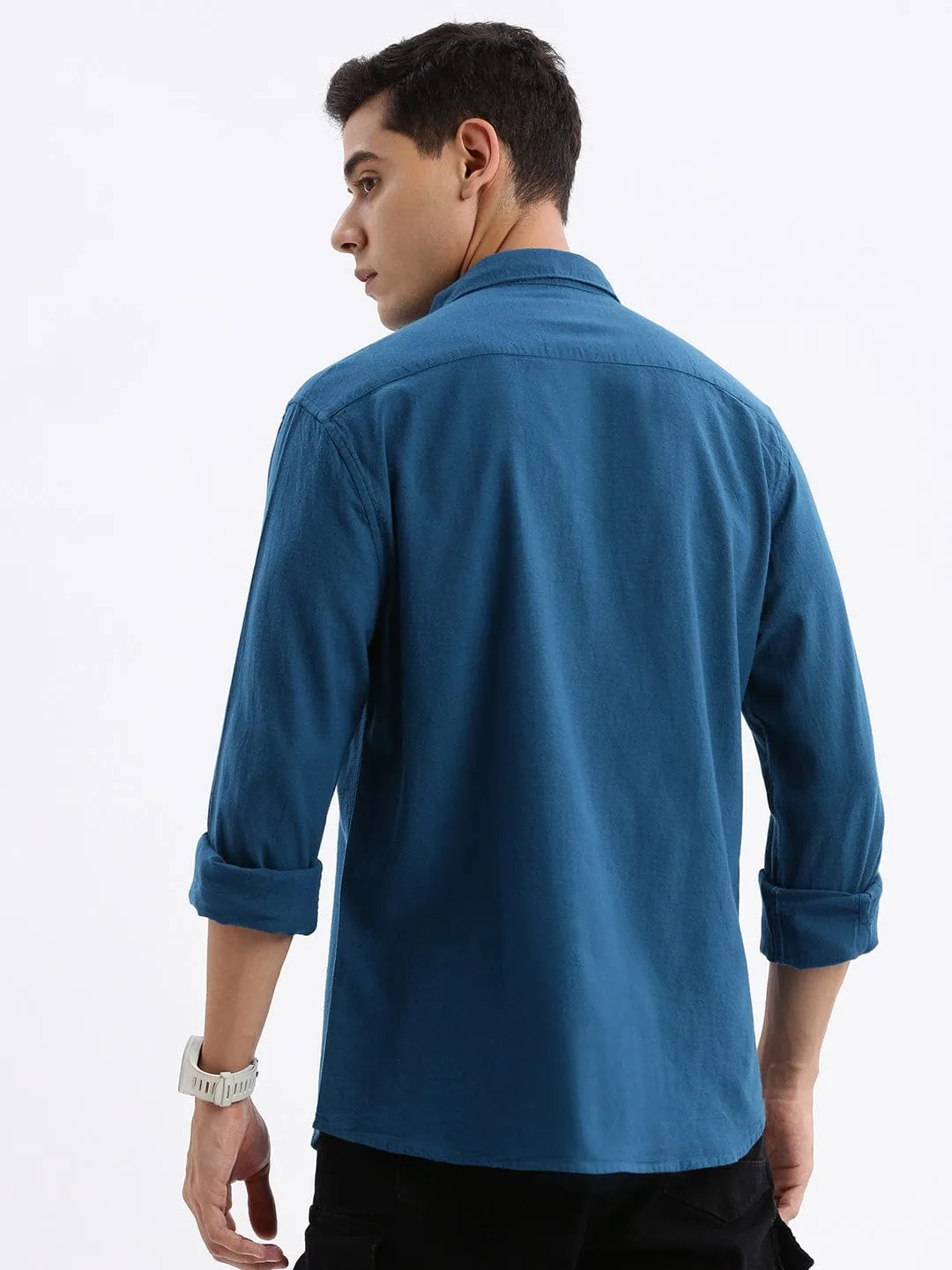 Men's Teal Standard Slim Fit Cotton Casual Shirt RipstopFabric WrinkleResistant Finish
