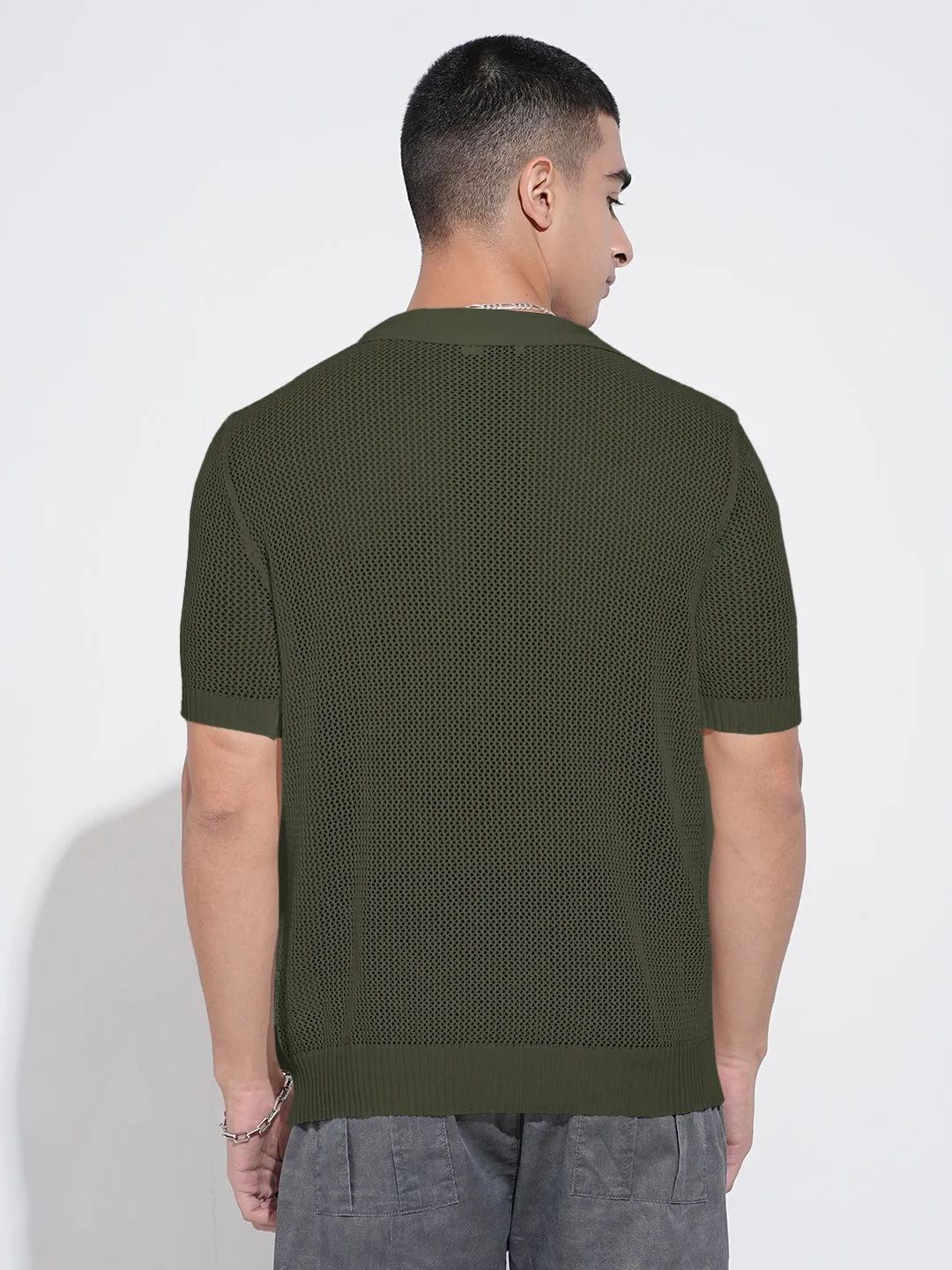 Green Soul Holiday Ease Men??s Textured Green Short Sleeve Semi Sheer Polo T-Shirt with Zipper  Detail
