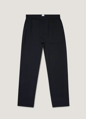 Light Stretch Stain Release Finish Men's Textured Wool Drawstring Trouser in Navy