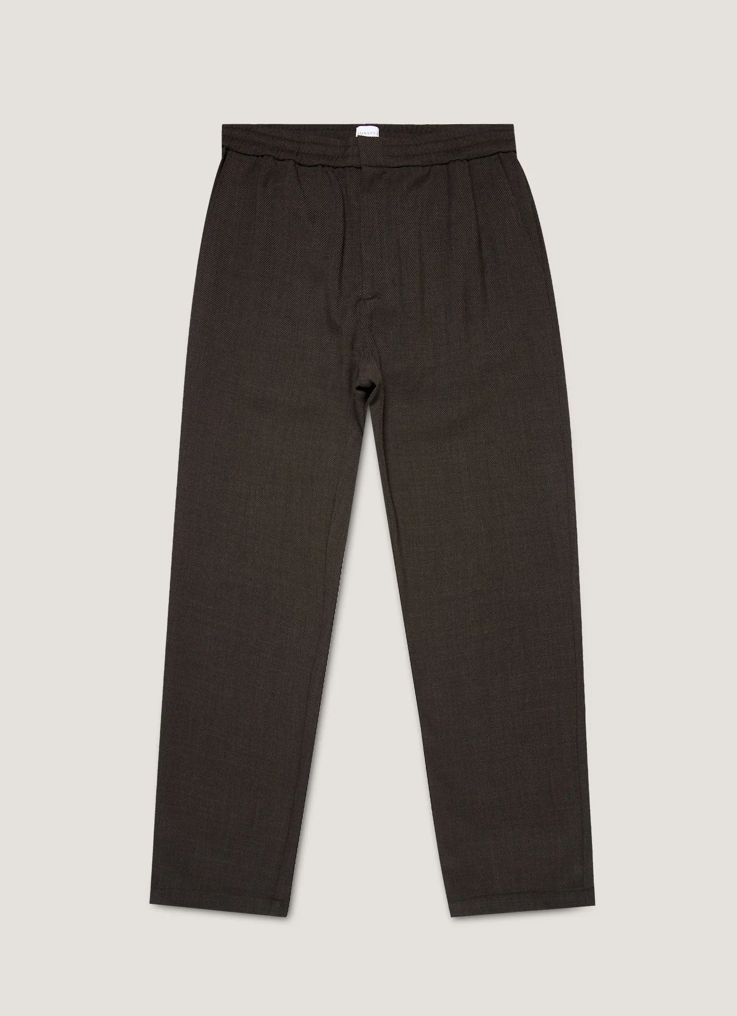 SoftLining Breathable Waist Men's Textured Wool Drawstring Trouser in Truffle
