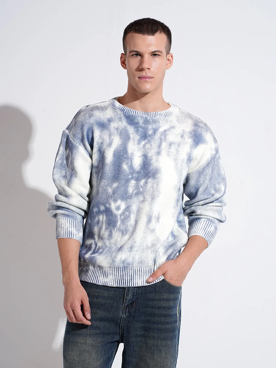 Chill Style Men's Tie and Dye Blue Round Neck Regular Fit Sweatshirt