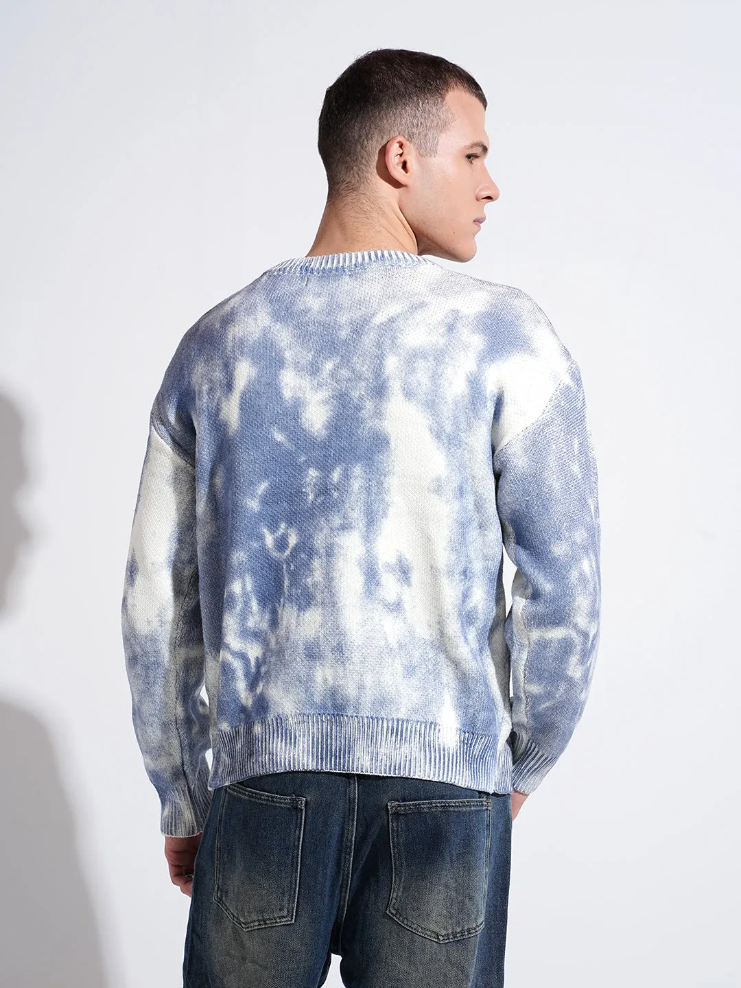 Basic Wear product ethnic authenticity Men's Tie and Dye Blue Round Neck Regular Fit Sweatshirt