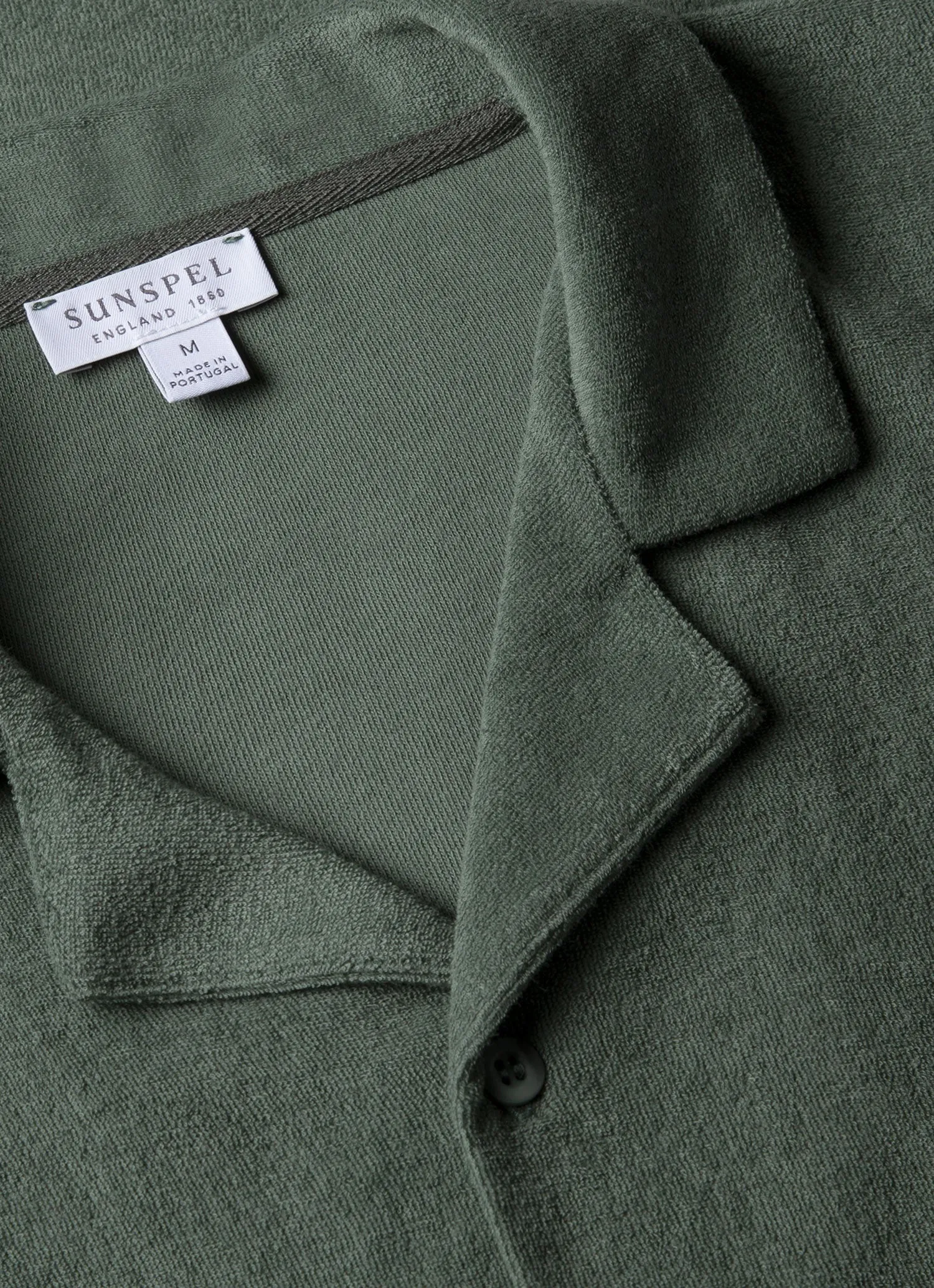 Men's Towelling Camp Collar Shirt in Dusk Green Relaxed Armhole Cut
