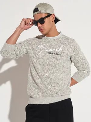 Soft Layer Cold Layer Men's Typography Beige Ribbed Round Neck Sweater