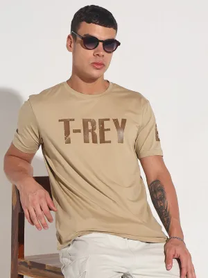 Men's Typography Beige Round Neck Regular Fit T-Shirt Light Fit Fantasy Mood