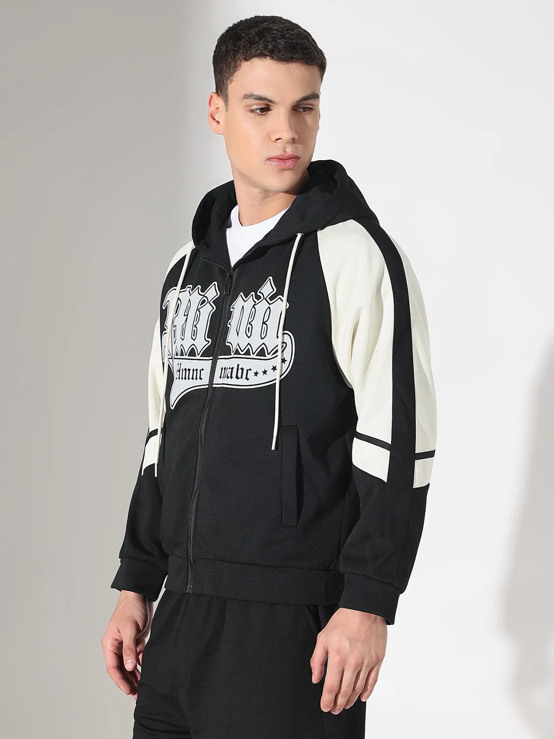 Go-to Wear weekday wear Men's Typography Black Slim Fit Hoodie with Zip