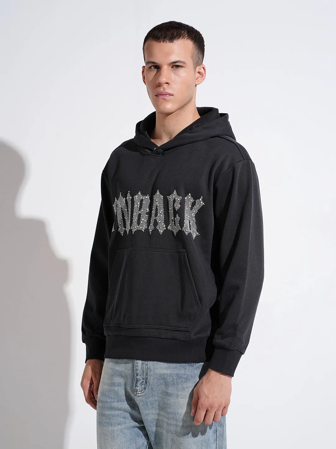 Men's Typography Charcoal Ribbed Regular Fit Hoodie One-of-a-kind