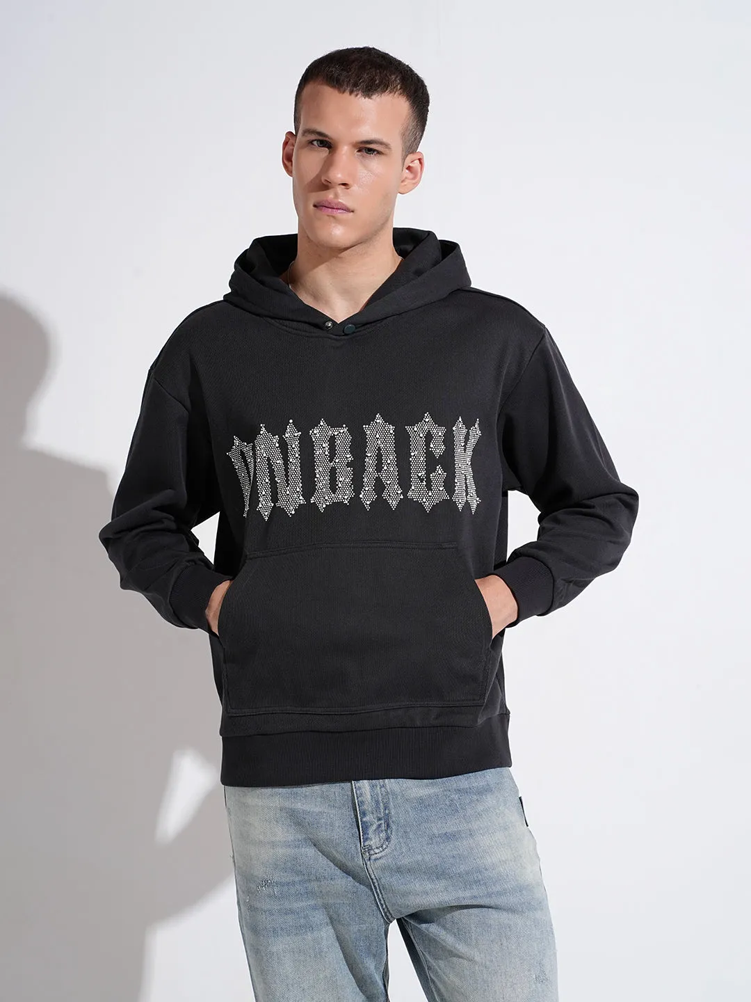 Men's Typography Charcoal Ribbed Regular Fit Hoodie Transitional Piece Weekend Ready