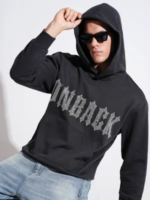Men's Typography Charcoal Ribbed Regular Fit Hoodie Neutral Colors