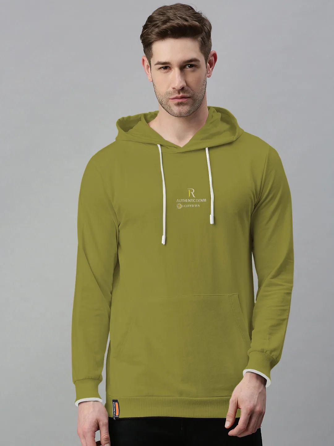 Men's Typography Dark Green Hoodie with Kangaroo Pocket Warm Long Sleeve