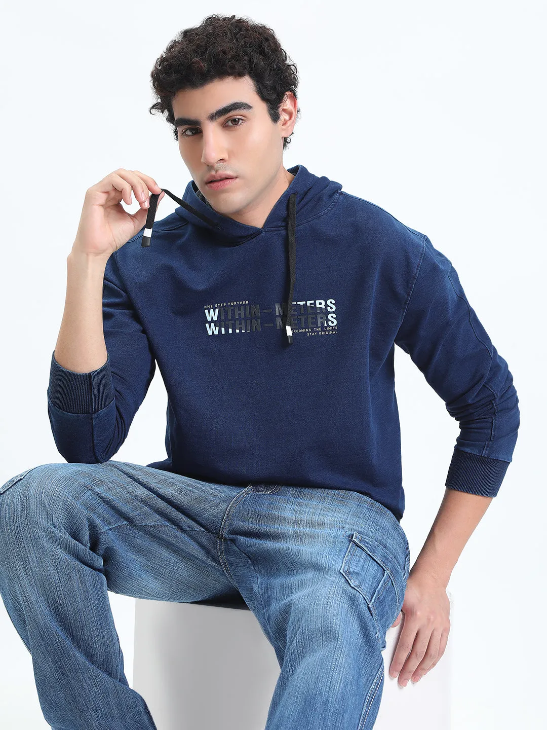 Men's Men's Typography Navy Blue Long Sleeve Hoodie
