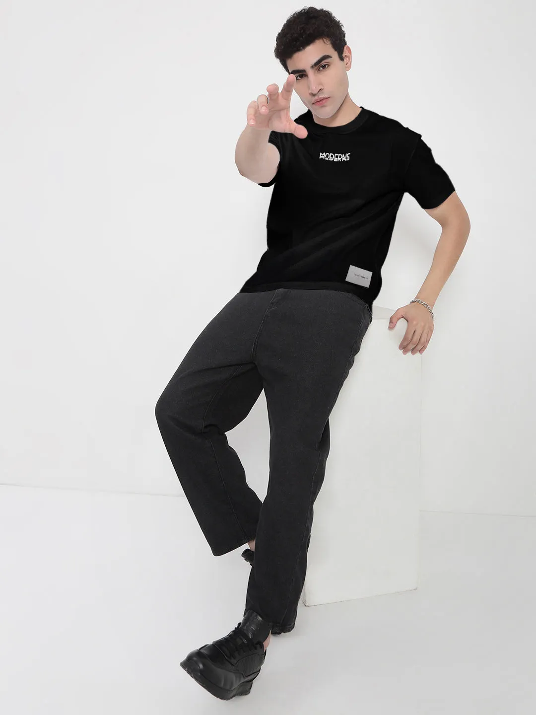 Sustainable Base Men's Typography Printed Black Regular Fit T-Shirt