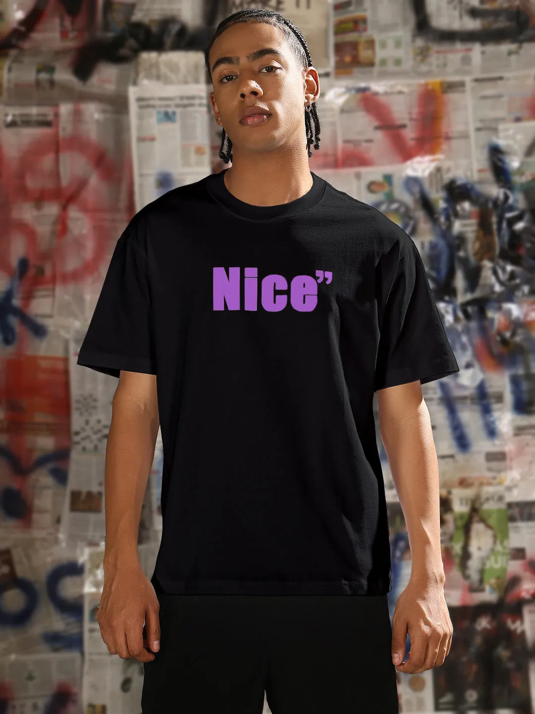 Men's Typography Printed Black Regular Fit T-Shirt UVProtection