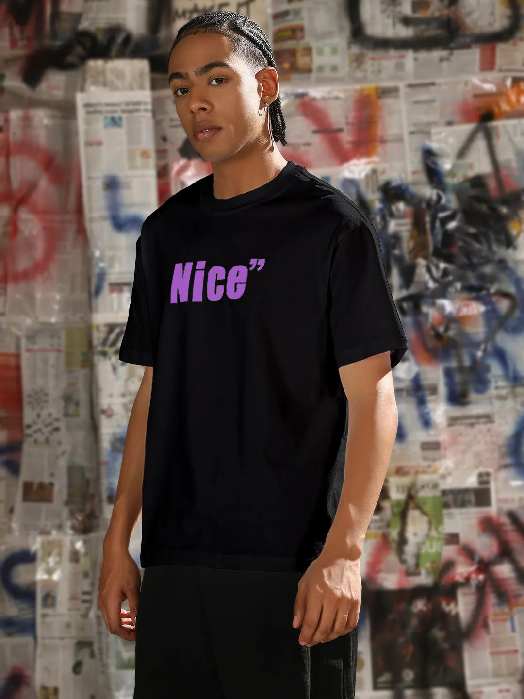 casual fun Men's Typography Printed Black Regular Fit T-Shirt