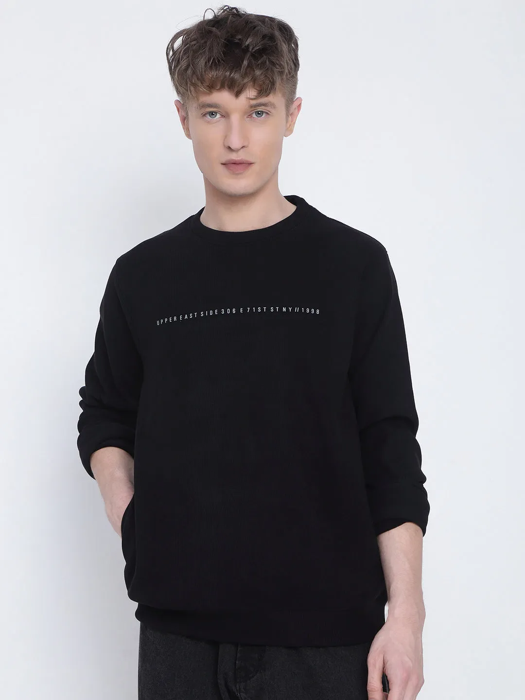 Men's Typography Printed Black Sweatshirt Urban Comfort