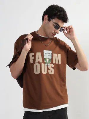 Men's Typography Printed Brown Regular Fit T-Shirt Light Sweatshirt