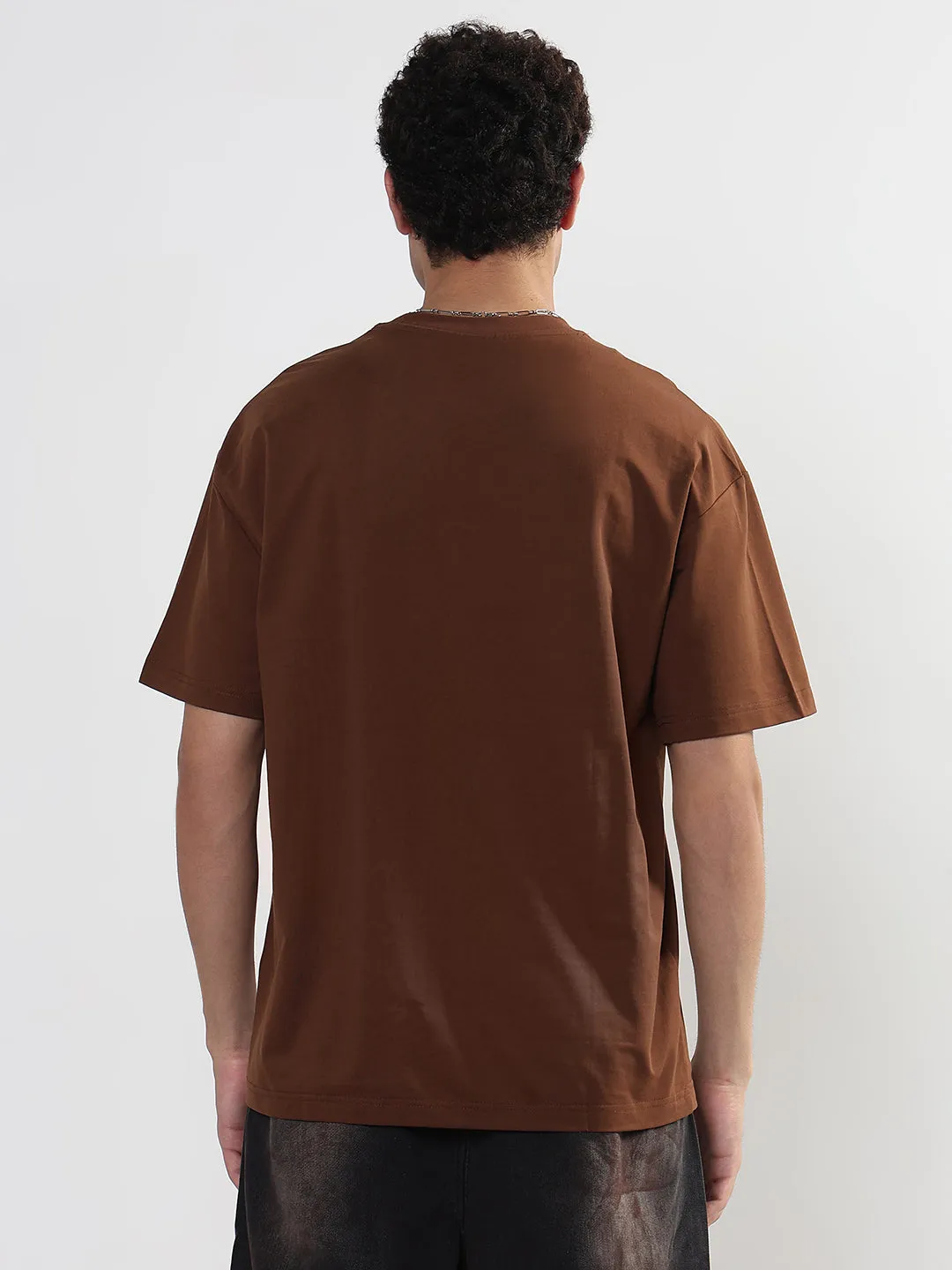 Warm Fit Comfortable Outerwear Men's Typography Printed Brown Regular Fit T-Shirt