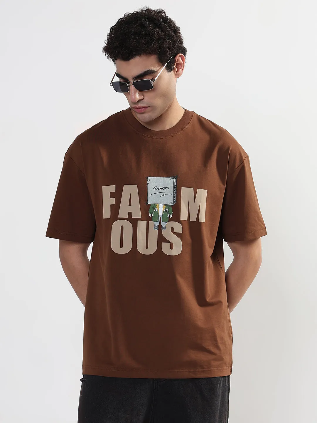 Men's Typography Printed Brown Regular Fit T-Shirt VentilatedKnit