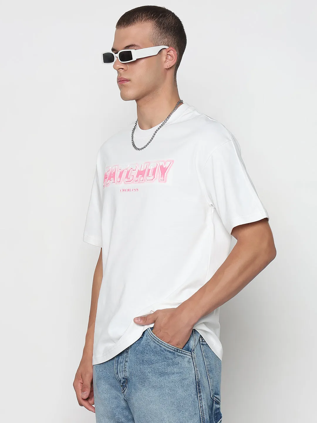 Men's Typography Printed White Regular Fit T-Shirt Cool Glow
