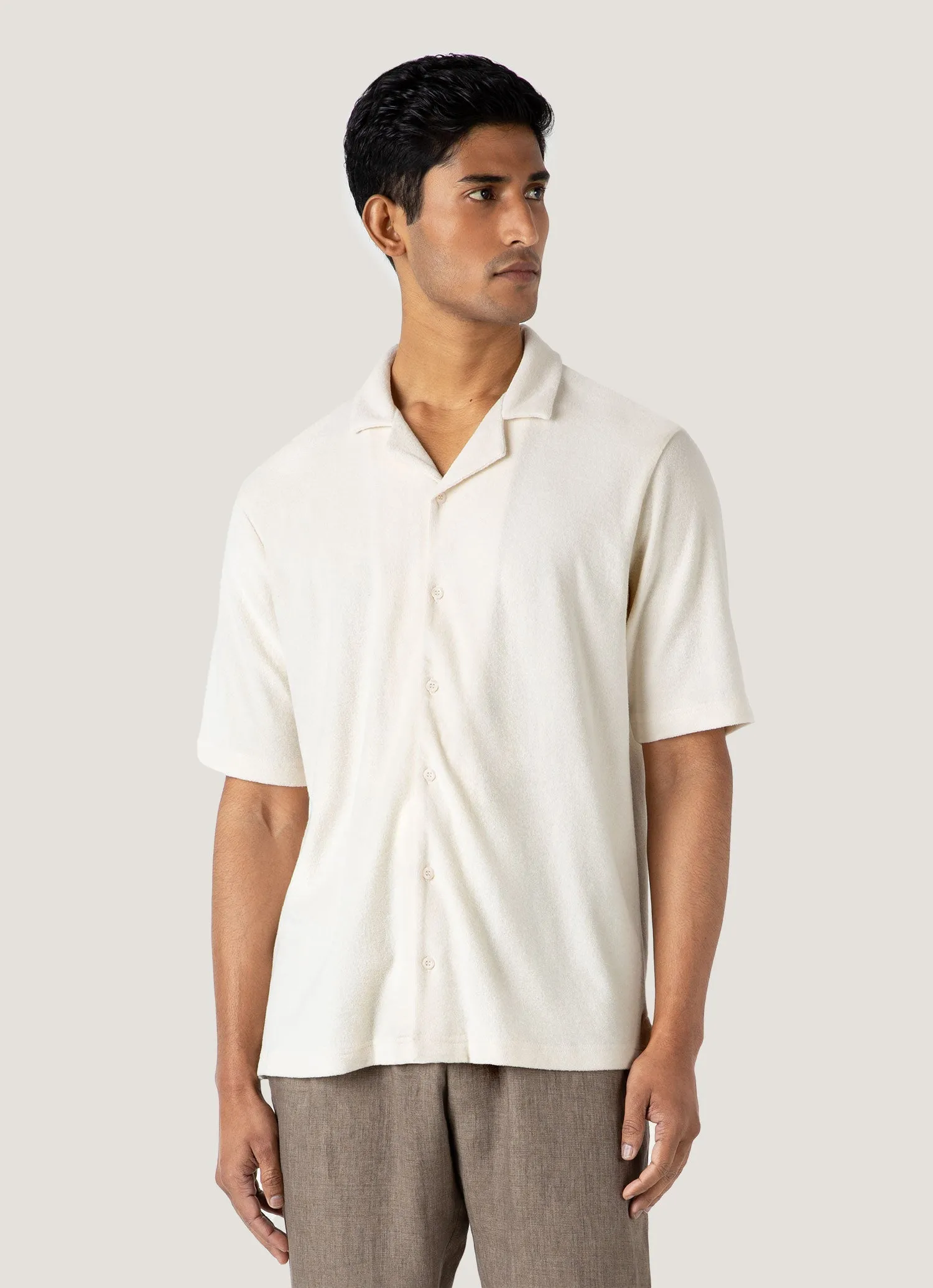 Men's Undyed Towelling Camp Collar Shirt in Undyed spring fashion Tagless Neckline