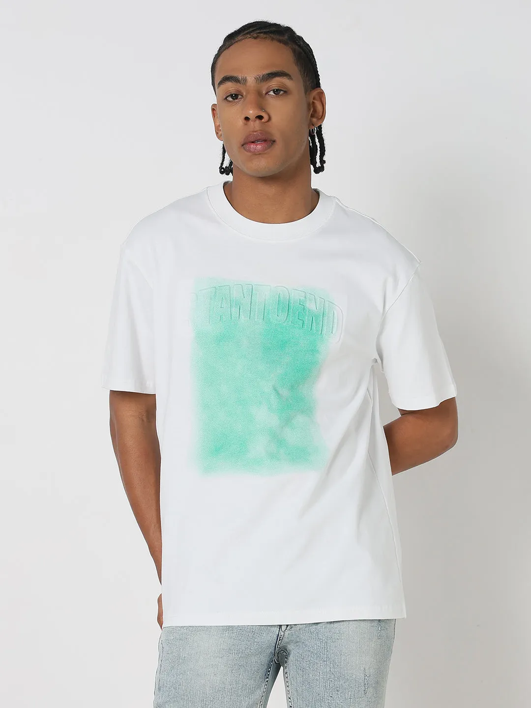 Light Pants Men's White & Green Vintage Wash T-Shirt