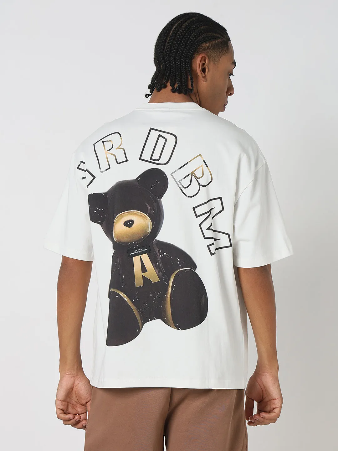 AdjustableWaist Men's White Casual Graphic Printed T-Shirt