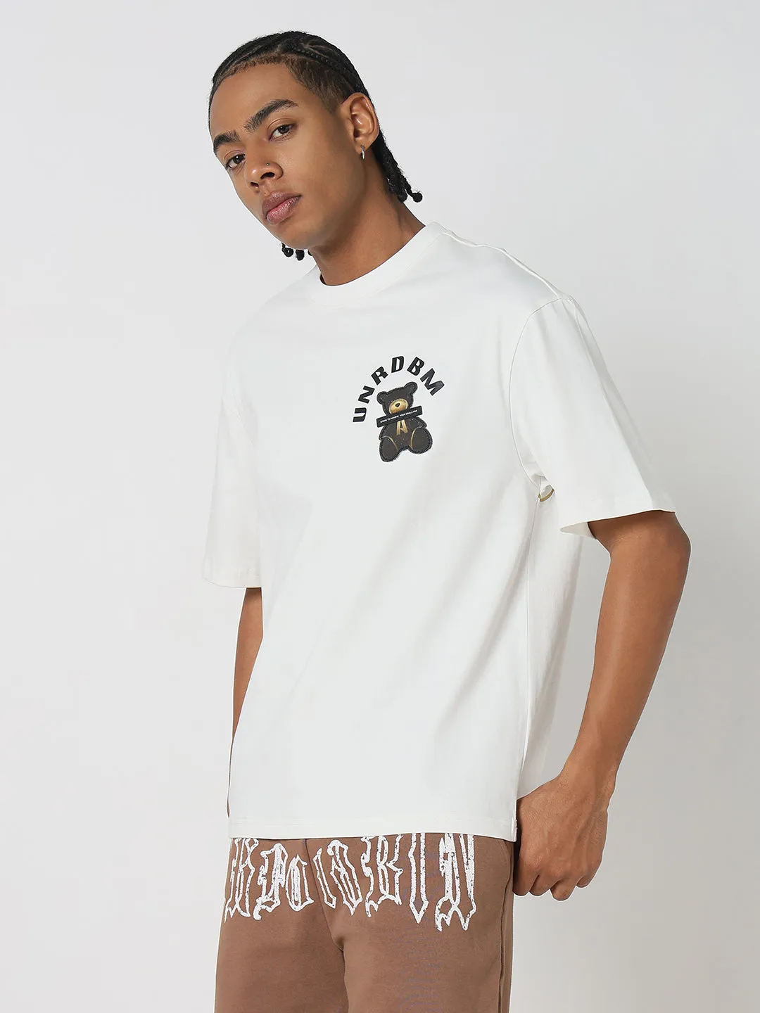 Men's White Casual Graphic Printed T-Shirt CompressionEnhanced Fit