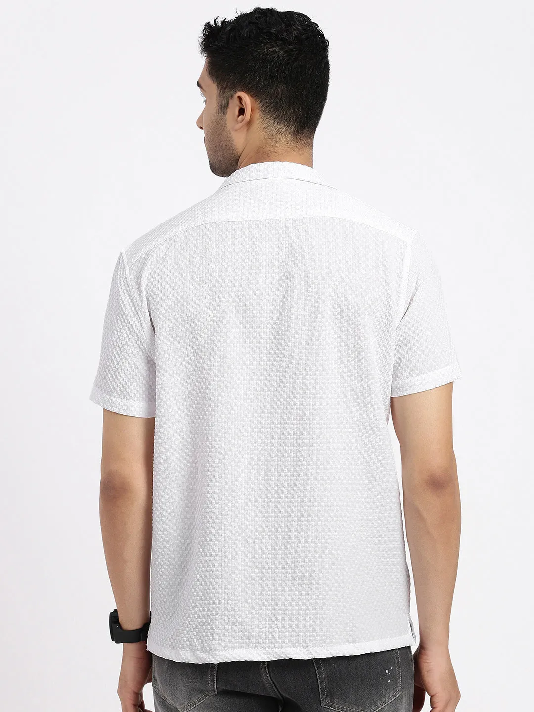 quick dry Country Core Men's White Comfort Cuban Collar Solid Crepe Relaxed Fit Casual Shirt