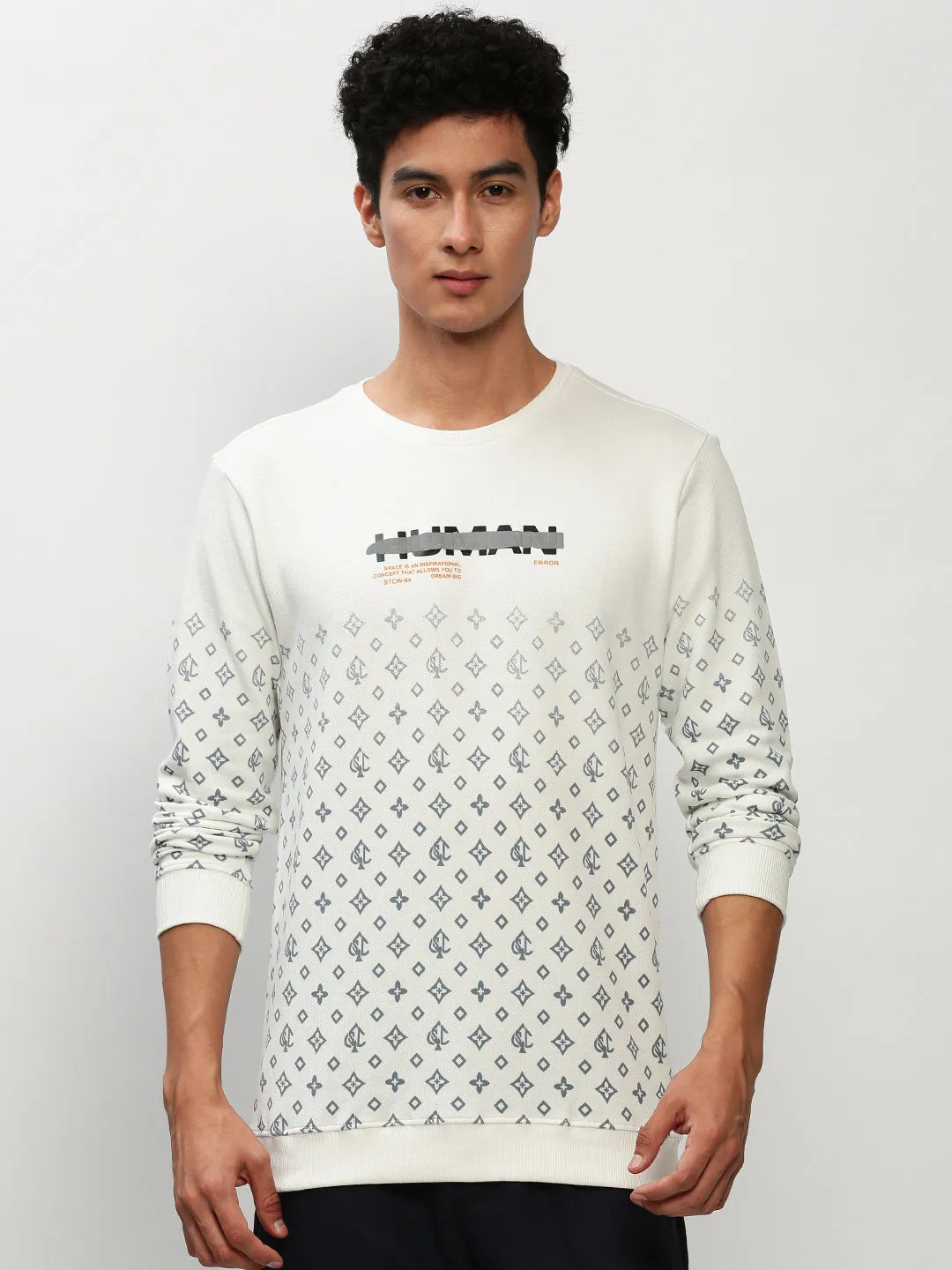 Men's White Conversational Printed Cotton Sweatshirt product selection Fashion Basics