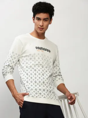 Active Wearable Men's White Conversational Printed Cotton Sweatshirt